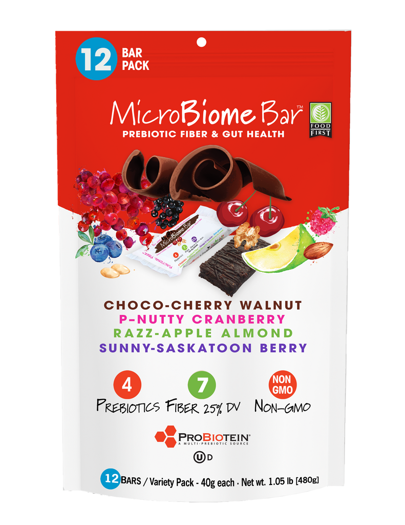 MicroBiome Bar® – Variety Pack – 12 Bars – 40g Each – 4 Flavors – Discounts Available