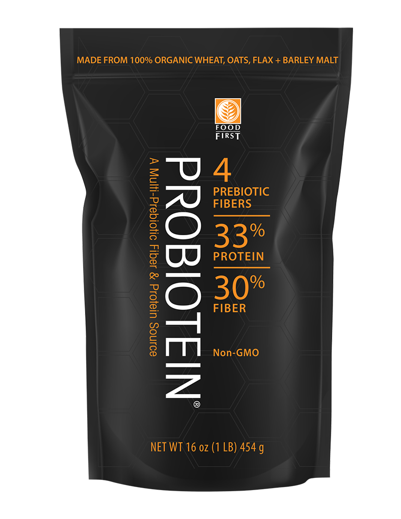 ProBiotein - A Multi-Prebiotic Fiber & Protein Source - 16 ounce bag (1 pound) 454 grams, Made from 100% Organic wheat, oats, flax and barley malt, 4 Prebiotic Fibers, 33% Protein, 30% Fiber, Non-GMO